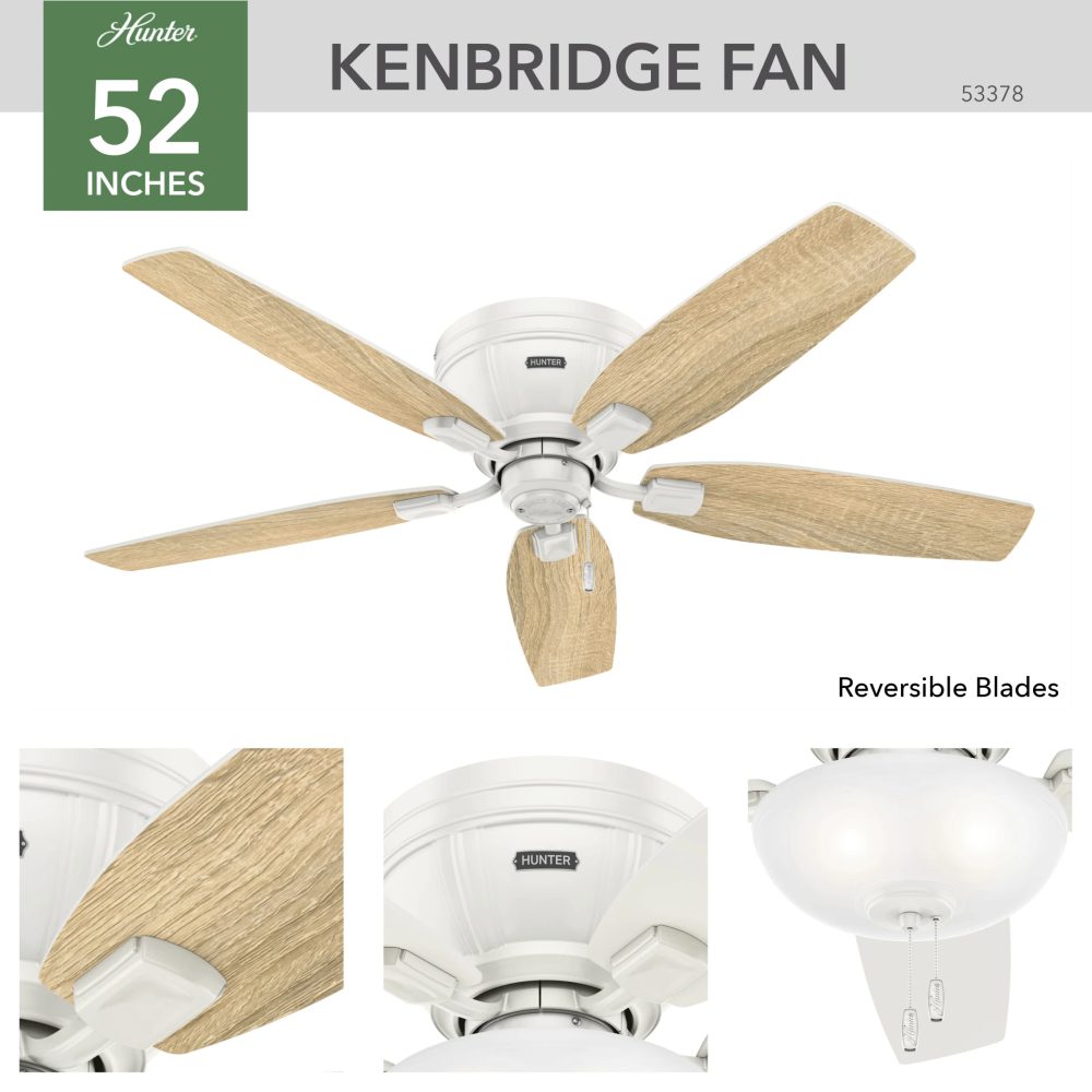 Kenbridge Low Profile with LED Light 52 inch　　ハンターシーリングファン　ライト　画像