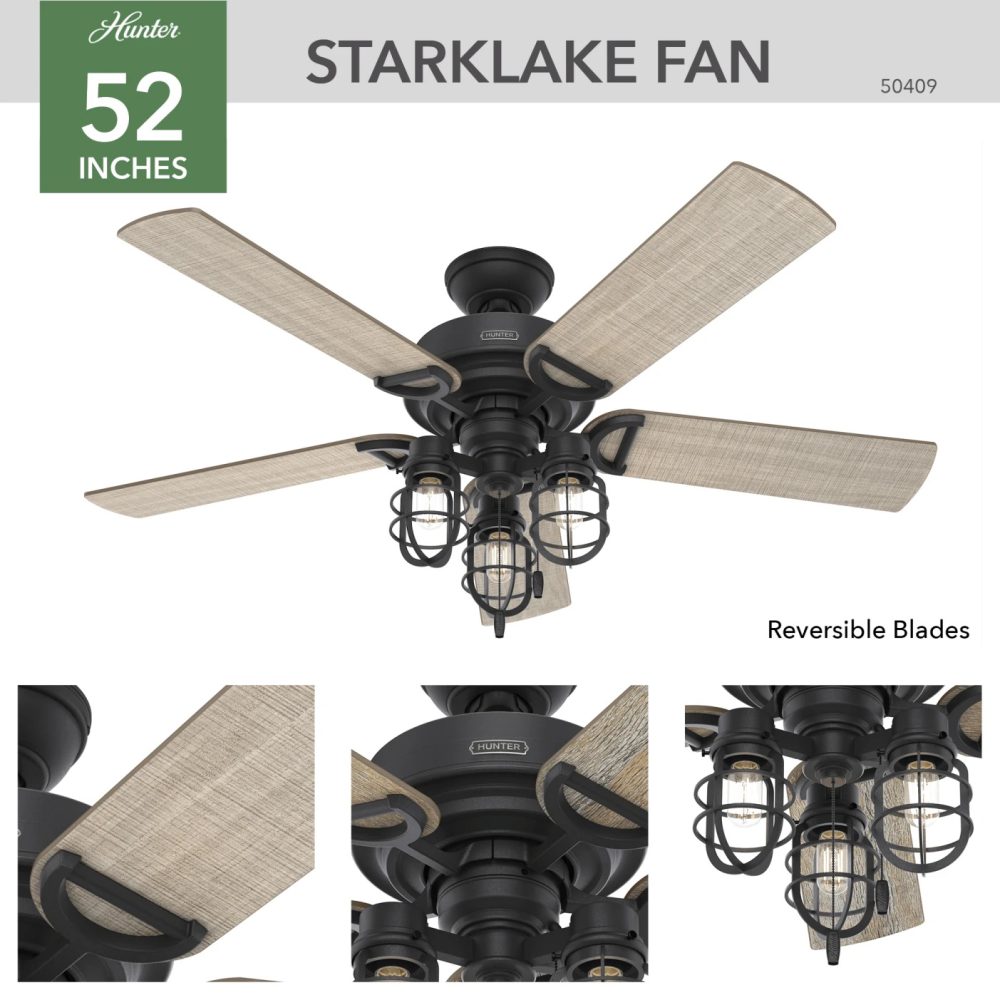 50409 スタークレイク Natural Iron (132cm)　　Starklake　　　ハンターシーリングファン　ライト　画像