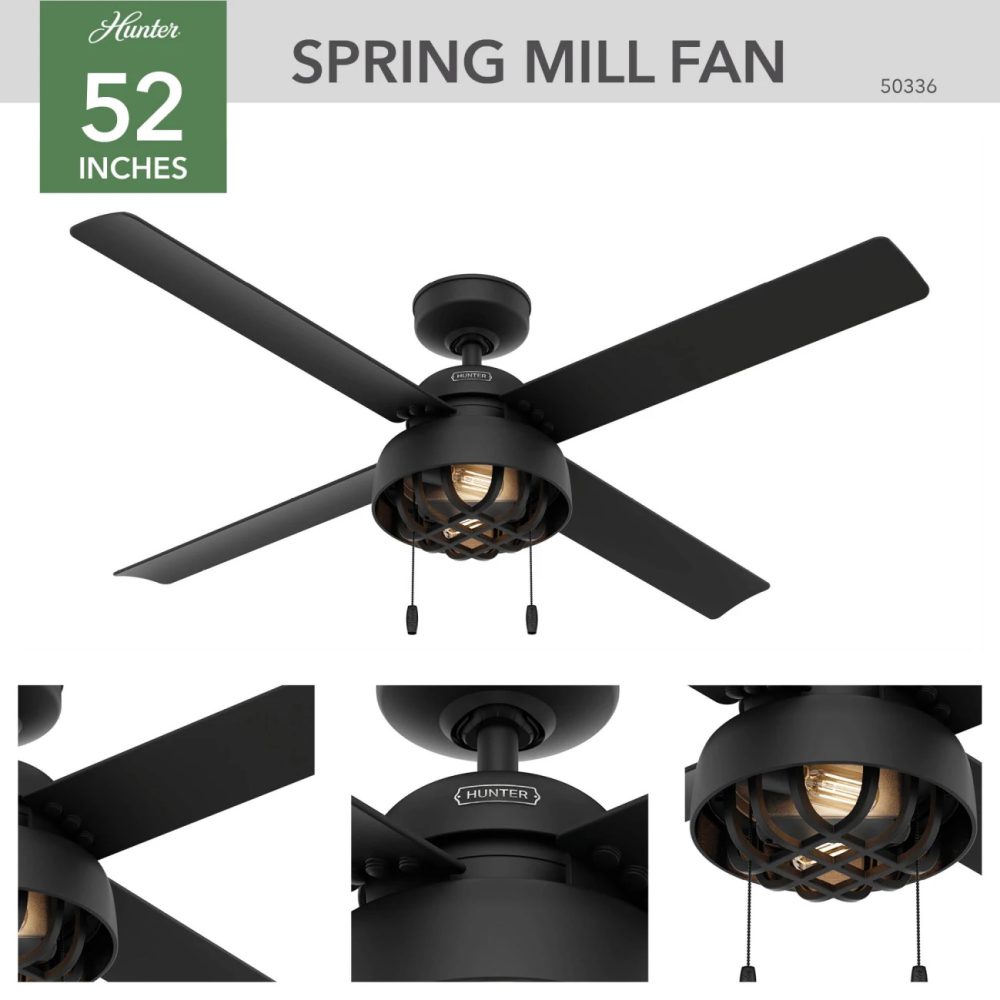 50336 スプリングミル Spring-Mill Mブラック　ハンターシーリングファン　ライト　画像