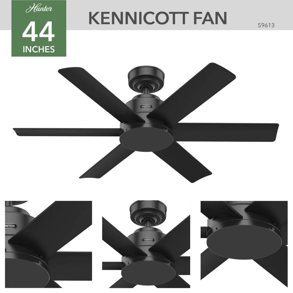 ケニコット　Mブラック　ハンターシーリングファン画像　Kennicott Outdoor 44 inch Ceiling Fan