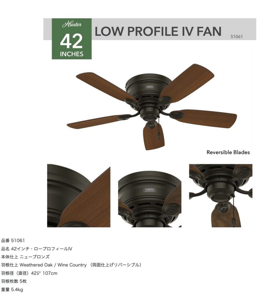 ハンターシーリングファン　ロープロフィールⅣ　ニューブロンズ画像
